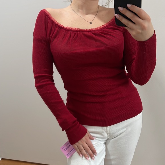 *NWT* Necessary Objects Scoop Neck Red Long Sleeve Sweater - Picture 1 of 8
